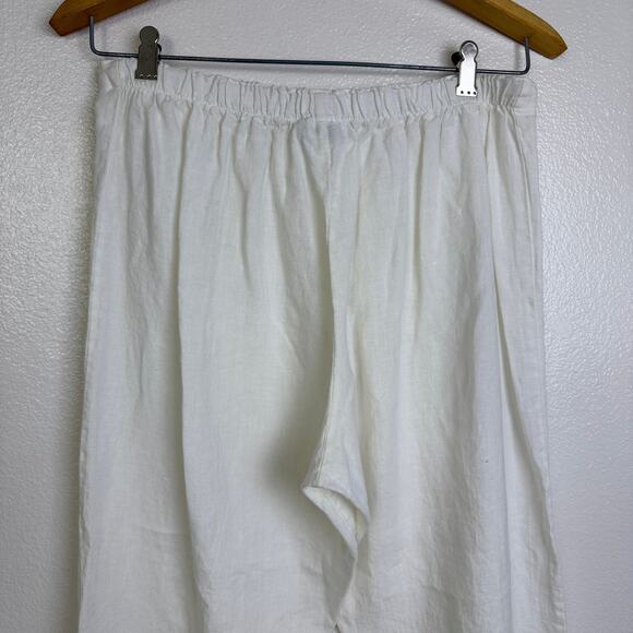 Bryn Walker Pants Womens Medium White Linen Pull ON Elastic Wide Crop USA 24" - Picture 11 of 11